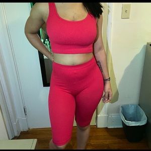 2 piece pink biker short set